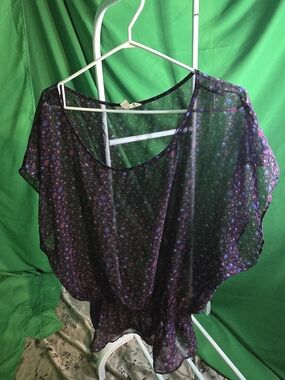 American Eagle Outfitters Sheer Floral Scoop Neck Top in Black and Purple